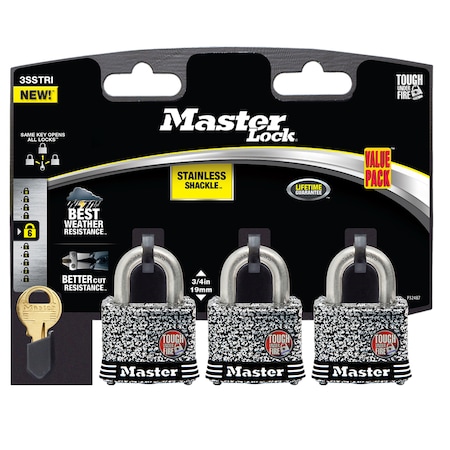 Master Lock Padlock 1-9/16" Ss 3Pk 3SSTRIHC